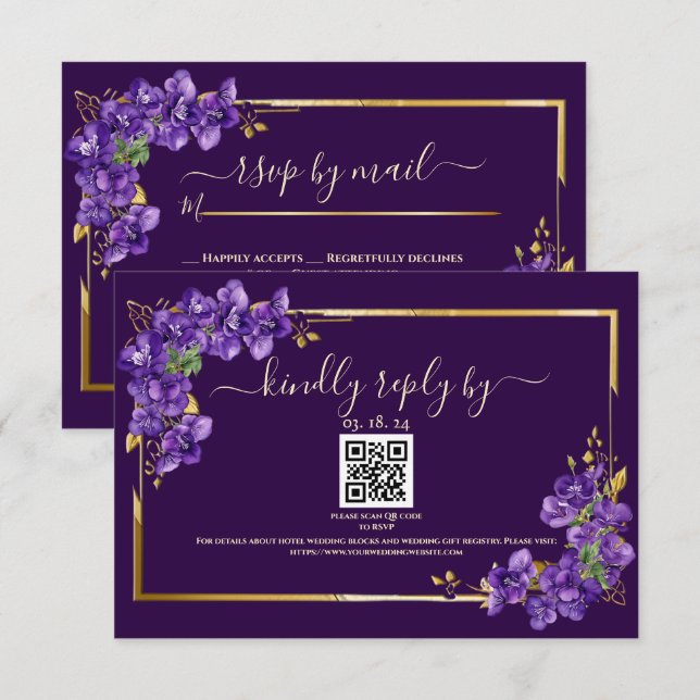 Réponse de mariage violet foncé Violettes Cadre do (Devant / Derrière)