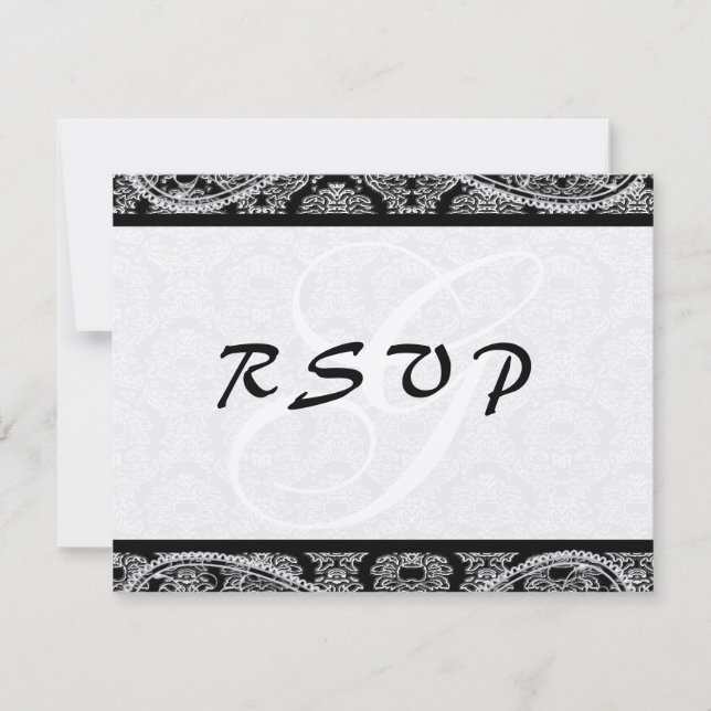 Réponse de Monogramme Black Mariage damassé RSVP (Devant)