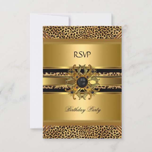 Réponse de réponse RSVP élégant léopard or noir (Devant)