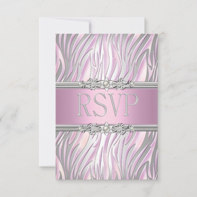 Réponse de réponse RSVP Zèbre Rose Blanc Argent (Devant)