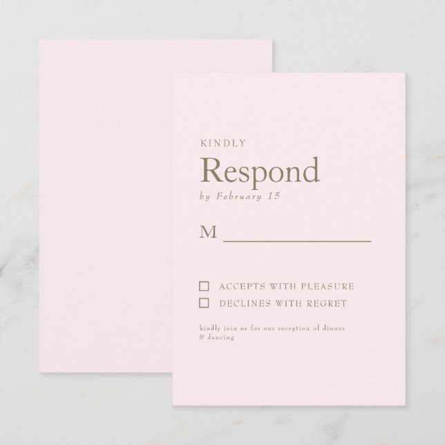 Réponse de RSVP de mariage au texte rose et or (Devant / Derrière)