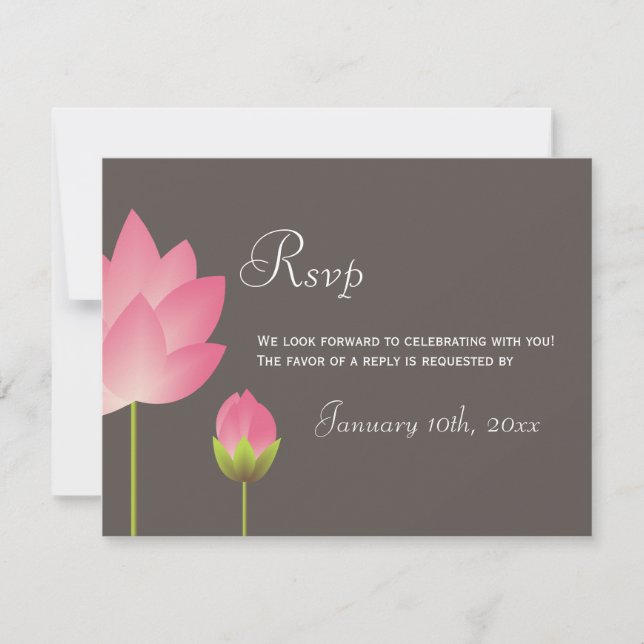 Réponse de RSVP de mariage aux fleurs de lotus bla (Devant)