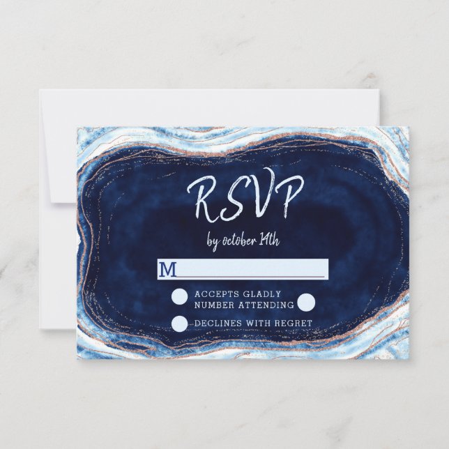 Réponse de RSVP de mariage en géode d'agate bleu s (Devant)
