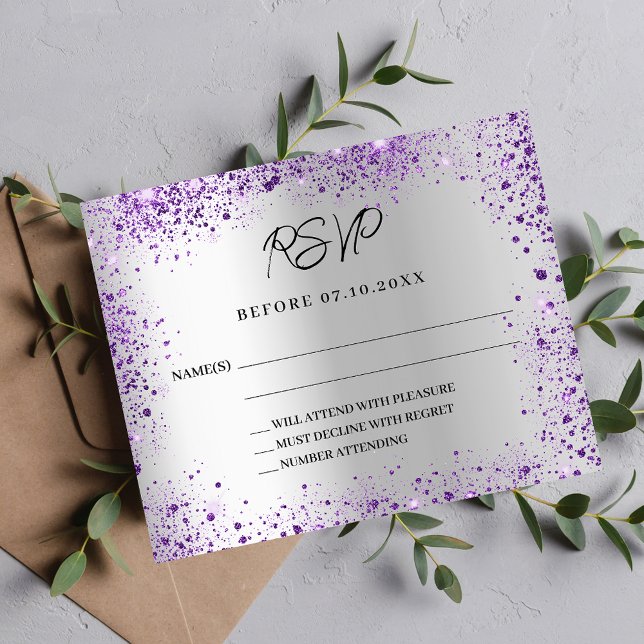 Réponse du mariage budget violet argenté RSVP (Créateur téléchargé)