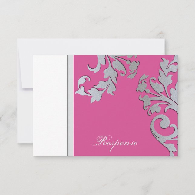 Réponse du Mariage Fuchsia rose et argent RSVP (Devant)
