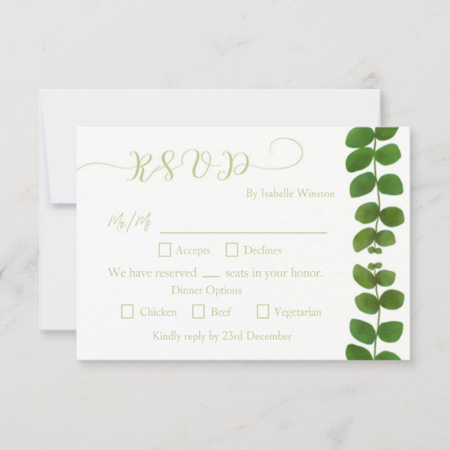 Réponse du mariage Green Chic RSVP (Devant)