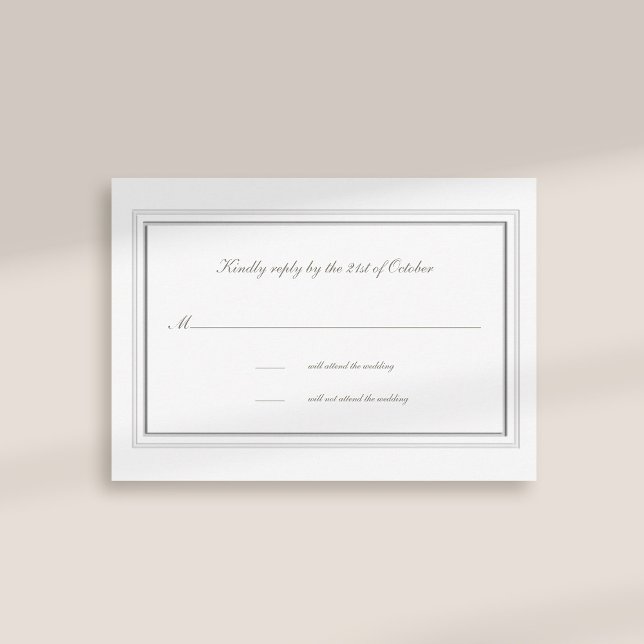 Réponse du Mariage officiel à deux faces incorporé (formal traditional elegant calligraphy wedding rsvp card faux embossed frame ivory classic)