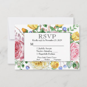 Réponse du Mariage RSVP à la florale rose jaune av