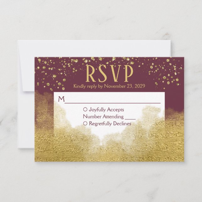 Réponse du Mariage RSVP de Confetti Gold de Bourgo (Devant)