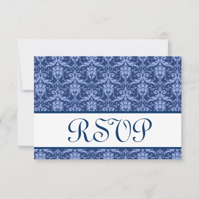 Réponse du Mariage RSVP de Navy Blue Damask (Devant)