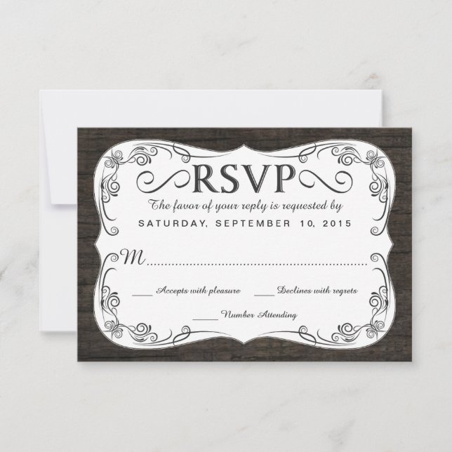 Réponse du Mariage RSVP en bois rustique Vintage (Devant)