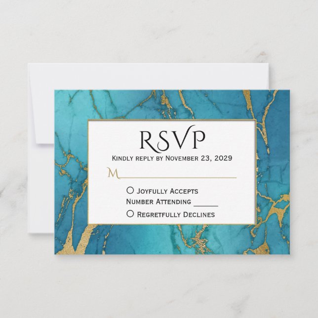 Réponse du Mariage RSVP en marbre bleu or (Devant)
