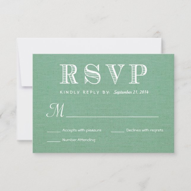 Réponse du Mariage rustique RSVP Burlap Mint Green (Devant)