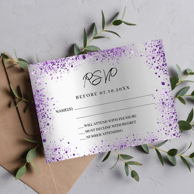 Réponse du mariage violet argenté RSVP (Créateur téléchargé)