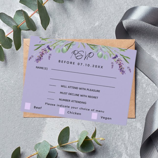 Réponse du menu mariage violet Lavender RSVP (Créateur téléchargé)