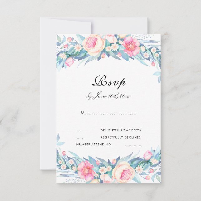 Réponse élégante aquarelle florale RSVP (Devant)