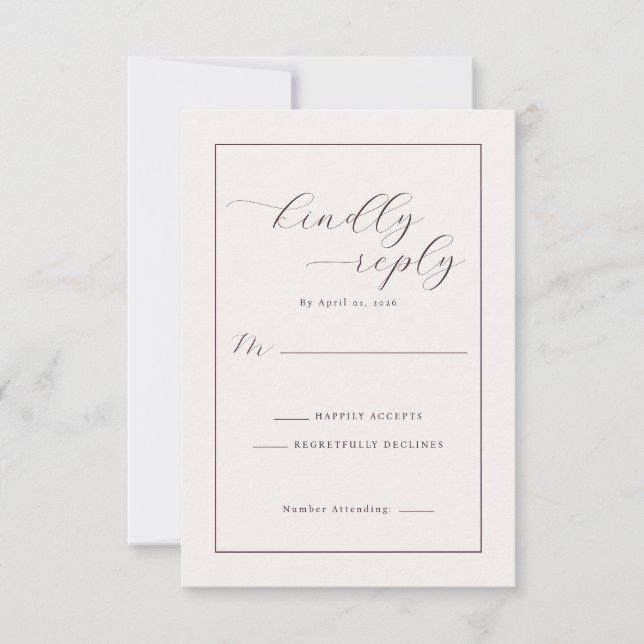 Réponse Élégante Beige Calligraphiée RSVP (Devant)