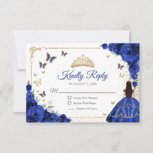 Réponse Élégante Chic Bleu Royal Or Quinceanera