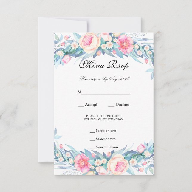 Réponse élégante de menu floral à l'aquarelle (Devant)