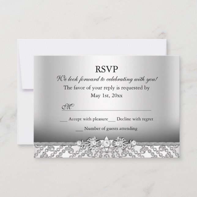 Réponse élégante diamant argent RSVP (Devant)