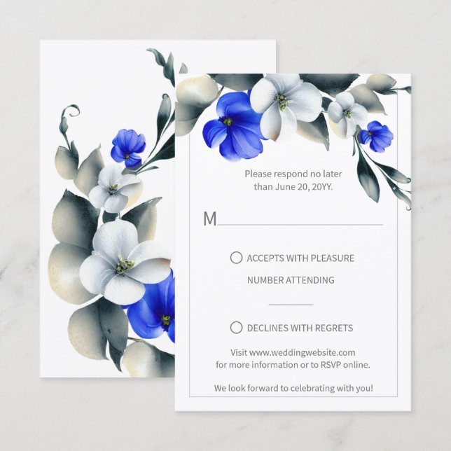 Réponse élégante royale bleue et blanche florale (Devant / Derrière)