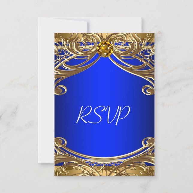 Réponse élégante royale bleue et or pour mariage (Devant)