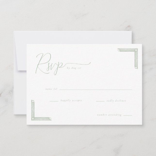 Réponse Élégante Verte Minimaliste RSVP (Devant)