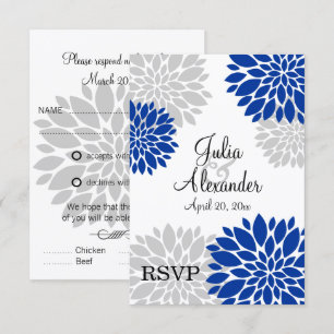 Réponse Fleurie Bleu Royal et Gris Argent RSVP