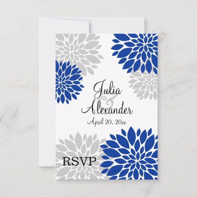 Réponse Fleurie Bleu Royal et Gris Argent RSVP (Devant)