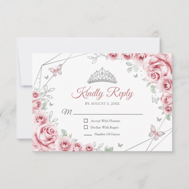 Réponse florale rose argent pour Quinceanera (Devant)