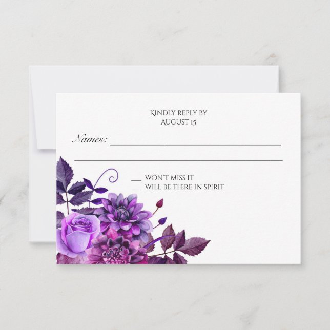 Réponse florale RSVP mariage violet Fleurs de répo (Devant)