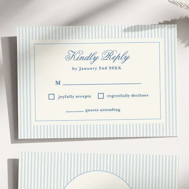 Réponse formelle Prépa rayures bleues françaises (classic blue stripes wedding RSVP card)