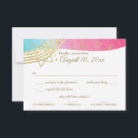 Réponse Gold du Bat mitzvah de musique<br><div class="desc">Musique dans la carte de réponse Air Bar Mitzvah en rose,  bleu et or. Customisez avec votre propre texte si nécessaire.</div>