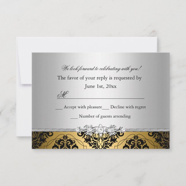 Réponse Jewel Damask Or & Argent RSVP (Devant)