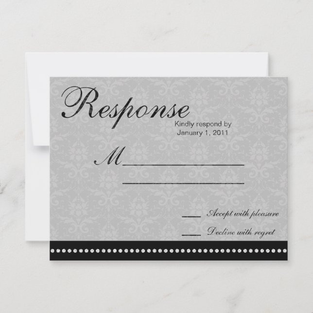 Réponse Mariage damassé élégante gris RSVP (Devant)