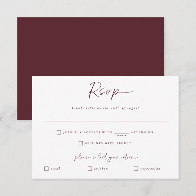 Réponse Mariage Merlot Écriture Manuscrite Moderne (Devant / Derrière)