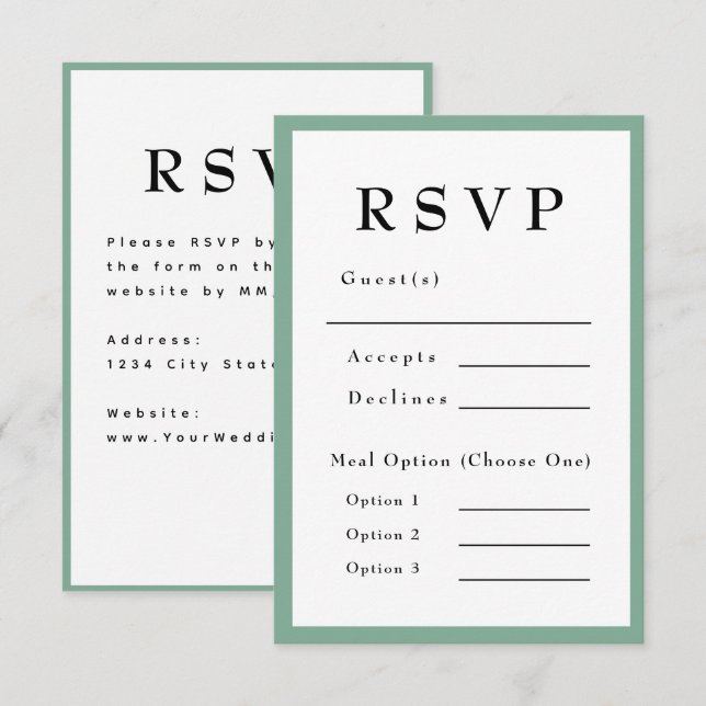 Réponse Mariage Vert Menthe Intemporel (Devant / Derrière)