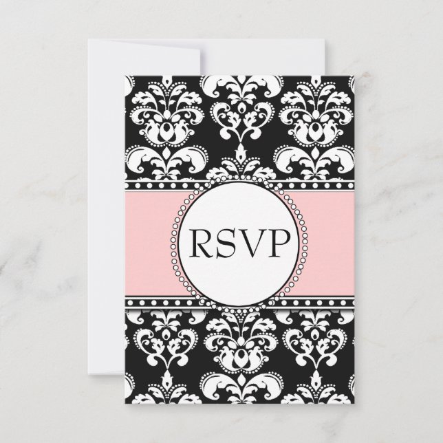 Réponse pour invitations carrées en damas noir ros (Devant)