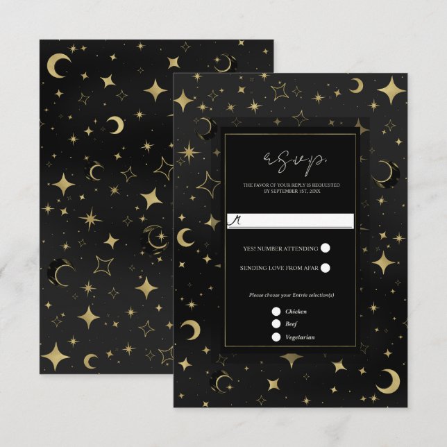 Réponse pour le Mariage Lune Céleste Étoiles Noir  (Devant / Derrière)