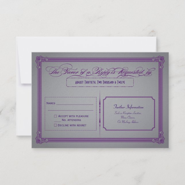 Réponse pour le Mariage Violet Métallique et Gris (Devant)