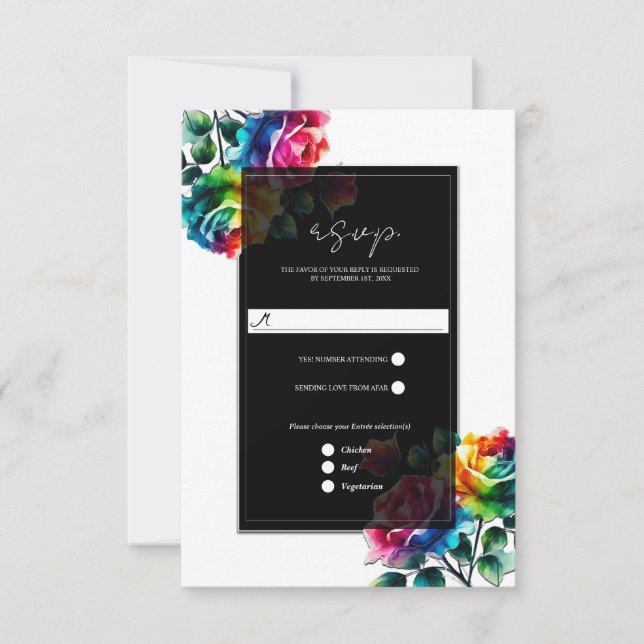 Réponse pour mariage Fleurs de roses arc-en-ciel n (Devant)