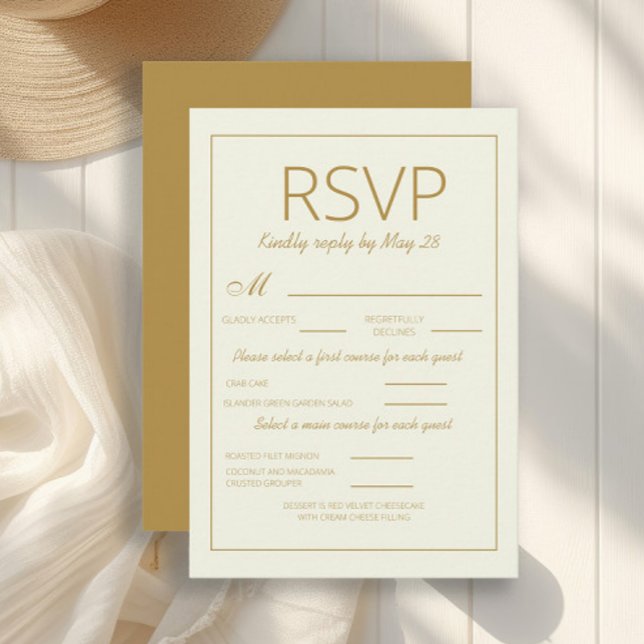 Réponse pour mariage Ivory Gold Moderne Choix de r (Gold and white vertical wedding RSVP card)