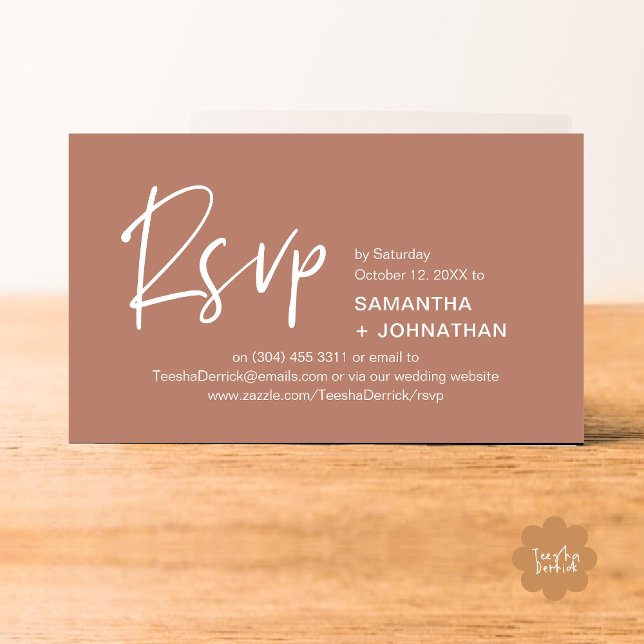 Réponse pour un mariage Invitation moderne pour un (Kindly RSVP Modern Minimalist Wedding Dinner Invites Reminder Enclosed Card Phone Email Earthy Brown)