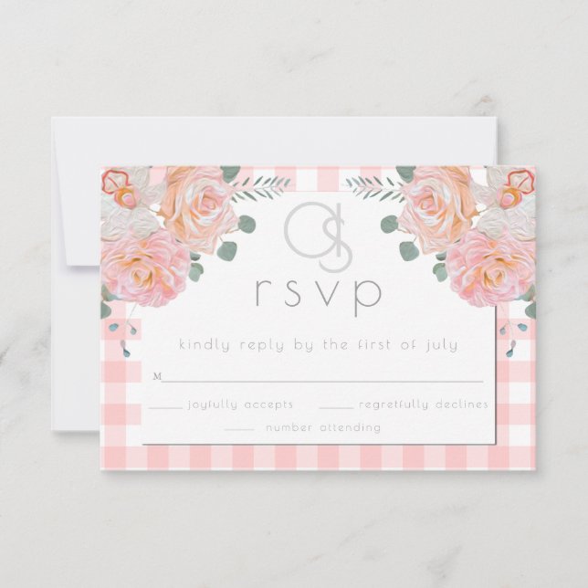 Réponse pour un mariage |  Monogramme floral à car (Devant)