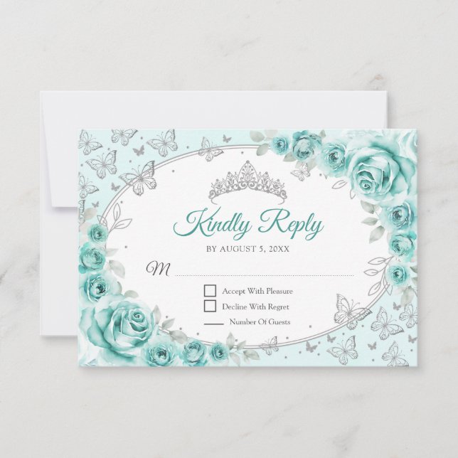 Réponse Quinceanera Argent Turquoise (Devant)