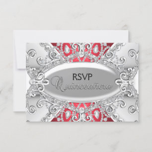 Réponse Quinceanera Damassé Diamant Argent & Rouge