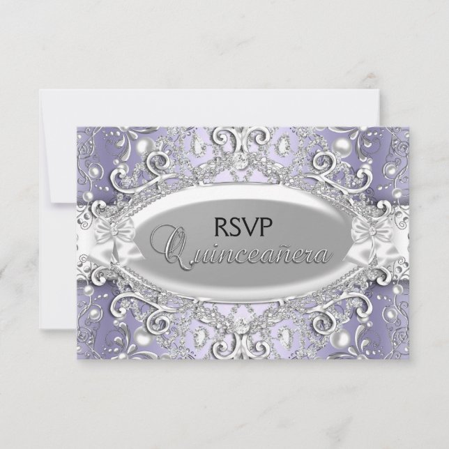 Réponse Quinceanera Damassé Perle Argent & Violet (Devant)