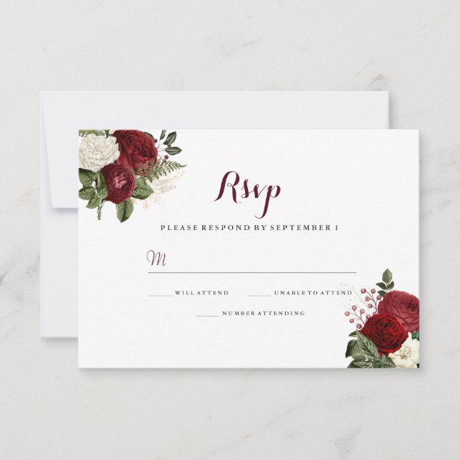 Réponse romantique bordeaux rouge blanc floral pou (Devant)