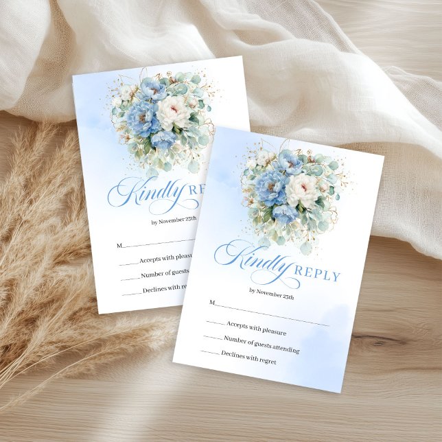 Réponse romantique pastel bleu floral eucalyptus R (Romantic Pastel Blue Floral Eucalyptus RSVP)