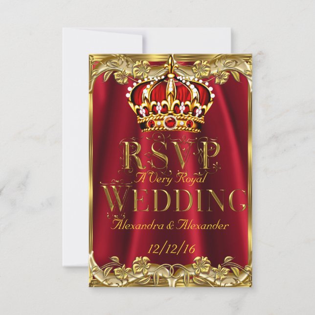 Réponse royale couronne dorée de mariage rouge RSV (Devant)